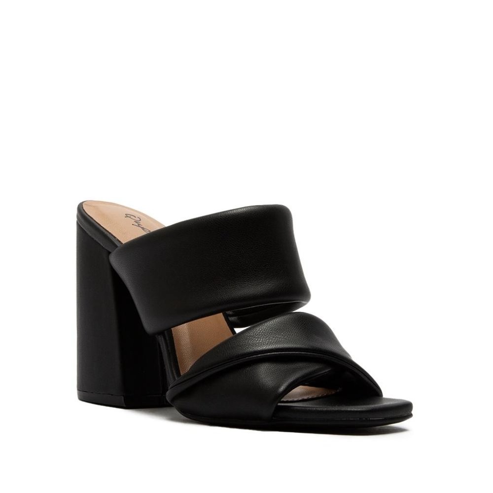 ⚡FINAL SALE! Black Vegan Leather Block Mule Heels - Picture 2 of 6